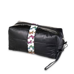 Black Puffer Cosmetic Bag w/Butterfly Straps