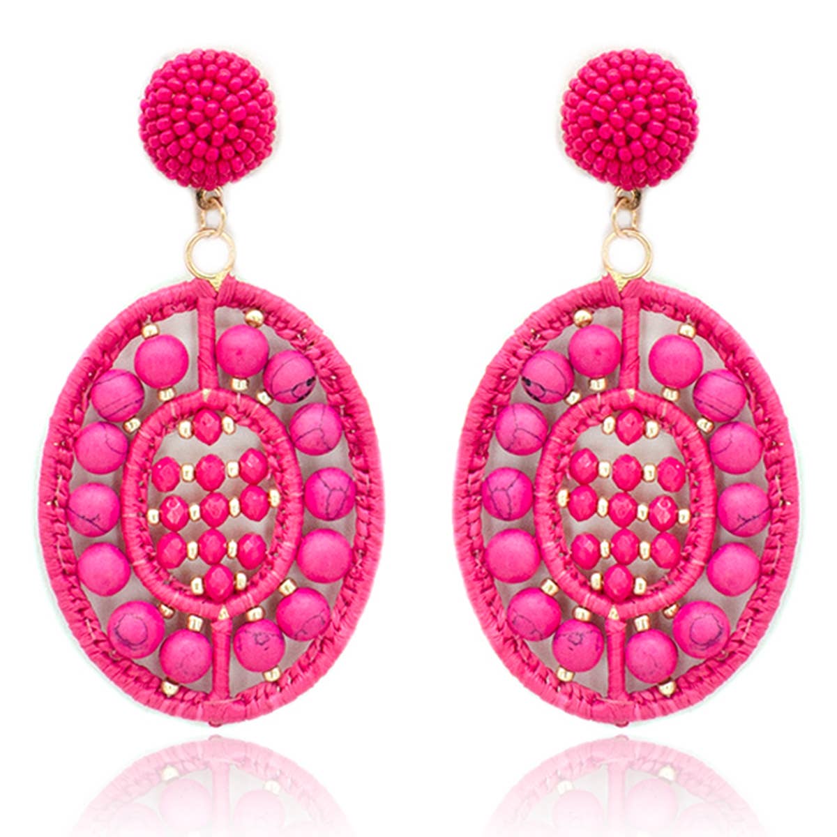 Beaded Pattern Post Earrings: Fuchsia