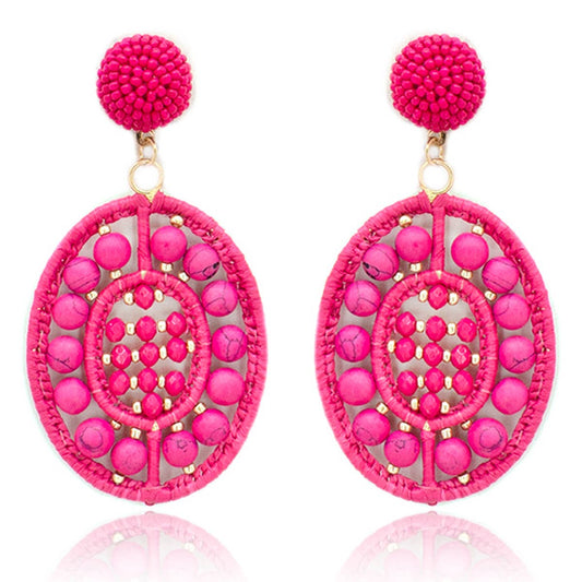 Beaded Pattern Post Earrings: Fuchsia