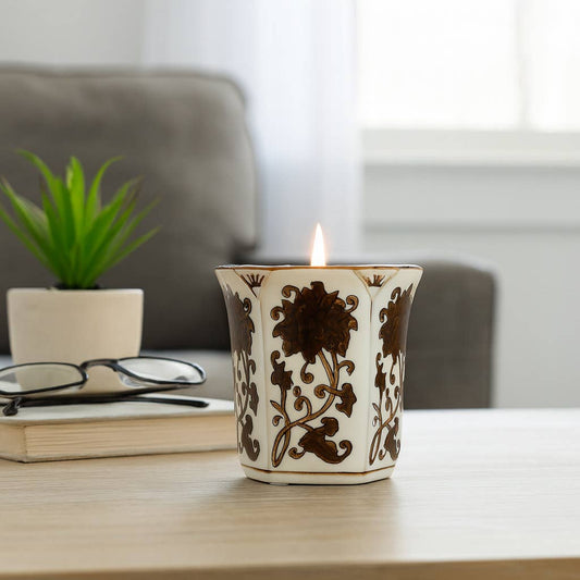 Scented Candle - Lavender Verbena Soy Wax Brown Ceramic, 6Oz