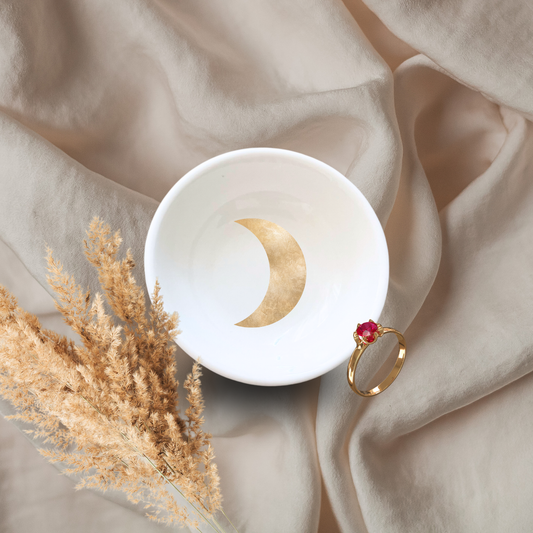 Golden Crescent Moon Minimal Celestial Jewelry Trinket Dish