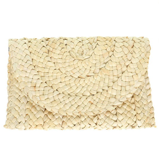 Straw Woven Raffia Clutch Handbag: Ivory