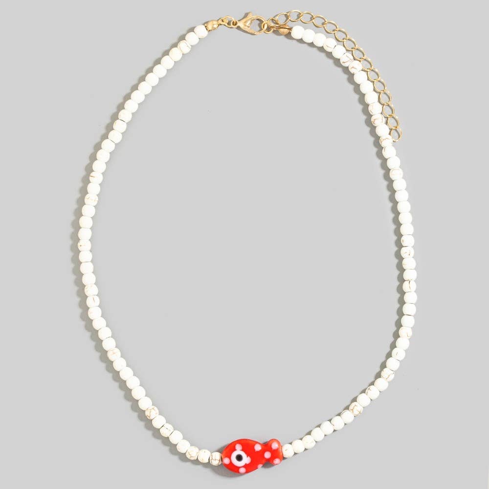 Ceramic Fish Pendant Ball Beaded Necklace Yellow