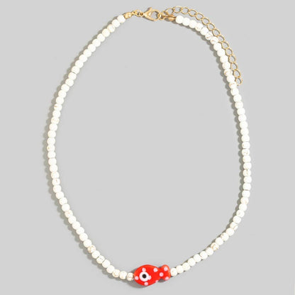 Ceramic Fish Pendant Ball Beaded Necklace Yellow