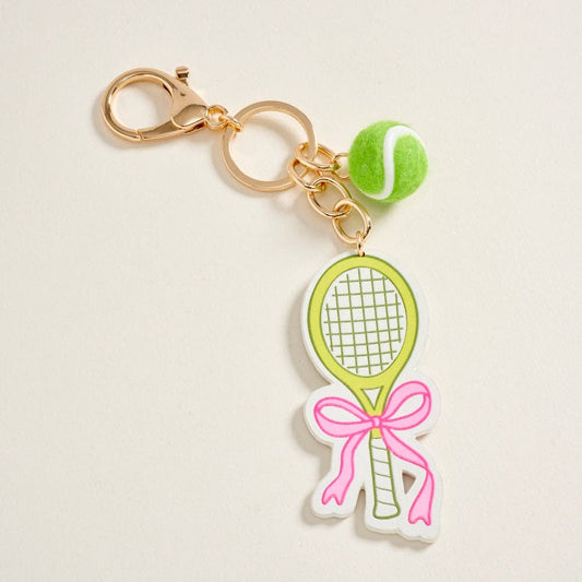 6.5 In Leather Tennis Racket Bow 3D Ball Keychain Bag Charm: Yellow / ONE