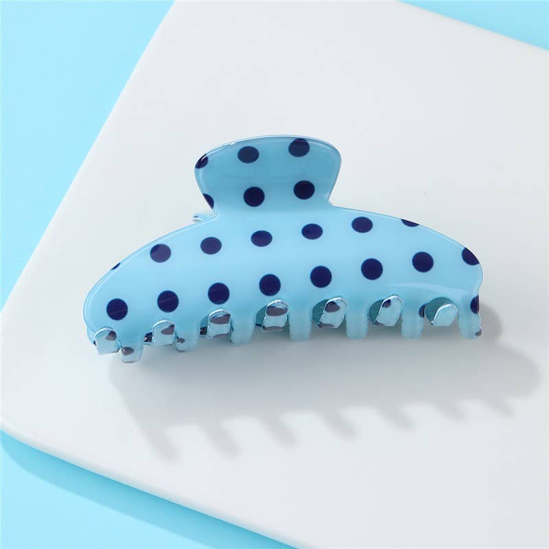 Retro Polka Dot Hair Claw - Glossy Spotted French | Blue