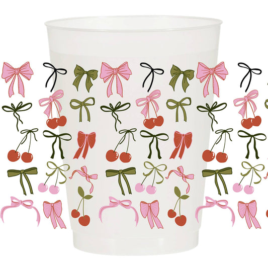 Bows and Cherries Full Wrap Frosted Cups -Girly