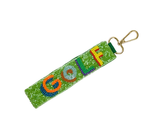 Golf Themed Beaded Wristlet Strap Keychain 