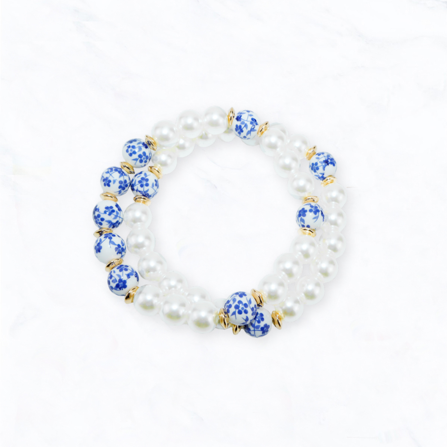 Blue Floral Pearl Bracelet