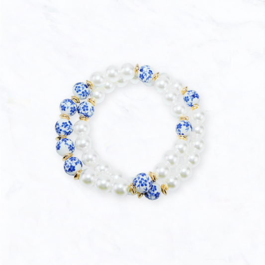 Blue Floral Pearl Bracelet