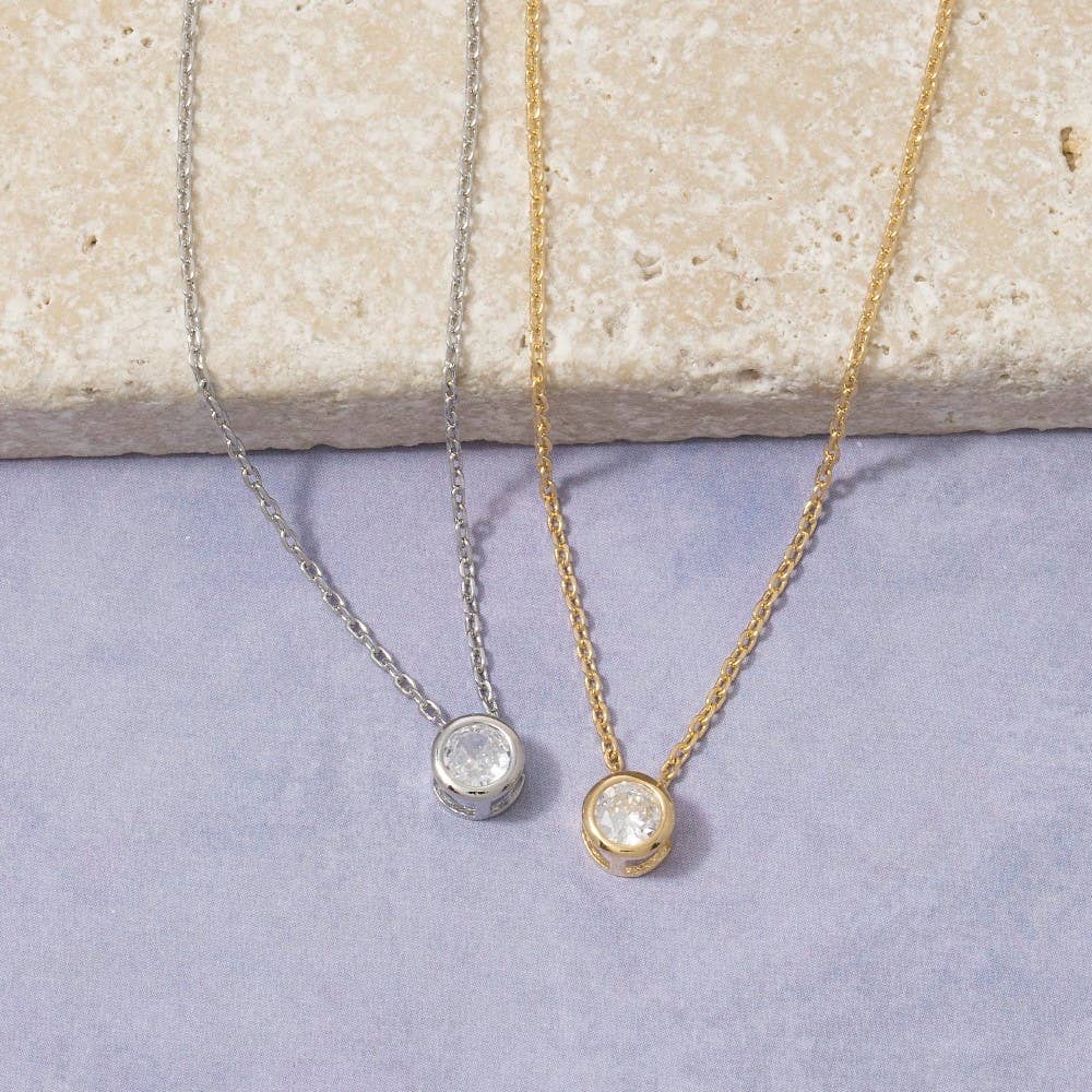 Round Cz Bezel Pendant Necklace: G