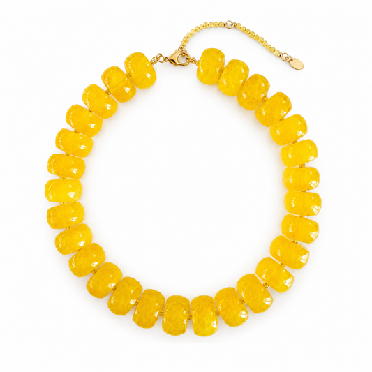 Chunky Resin & Natural Stone Bead Necklace: Yellow Amber