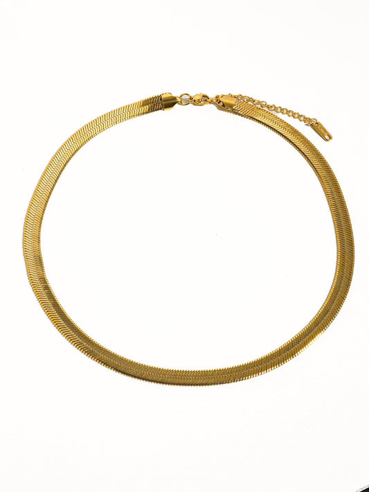 Juliana 18K Gold Non-Tarnish Flat Bold Snake Chain Necklace: Yellow Gold