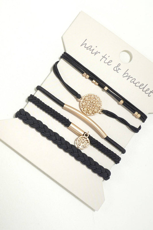 Boho Dual Function Knot Bracelet Hair Ties | Black