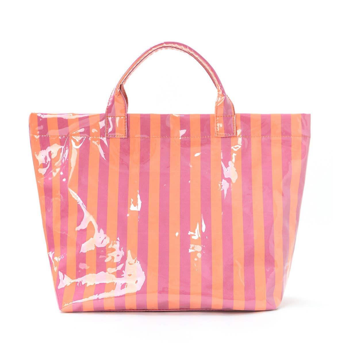 Colorblock Striped Tote Bag Snap Waterproof Beach Bag: OPink / M