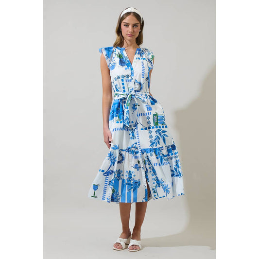 Sosy Postcard Charlotte Button Midi Dress