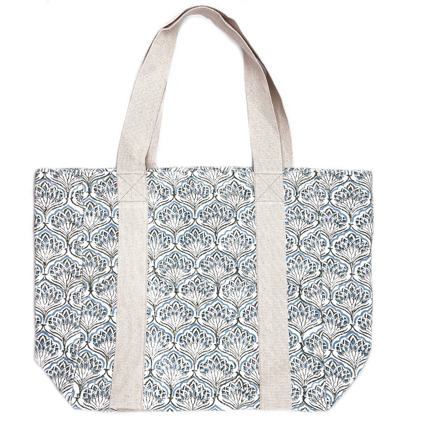 Block Printed Canvas Bag - Floral Peacock