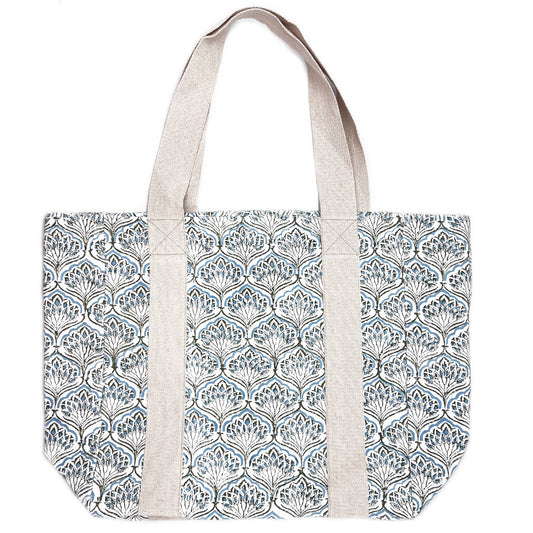 Block Printed Canvas Bag - Floral Peacock