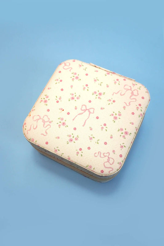 Designed Jewelry Organizer Travel Box Case | Bow Off White