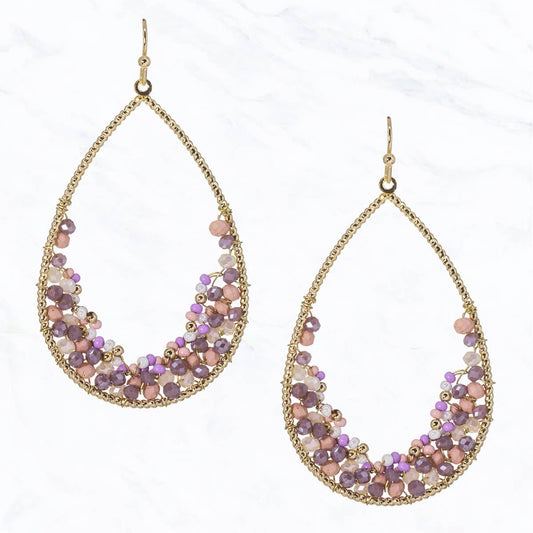 Tiny Glass Bead Wire Teardrop Earrings: Lavender