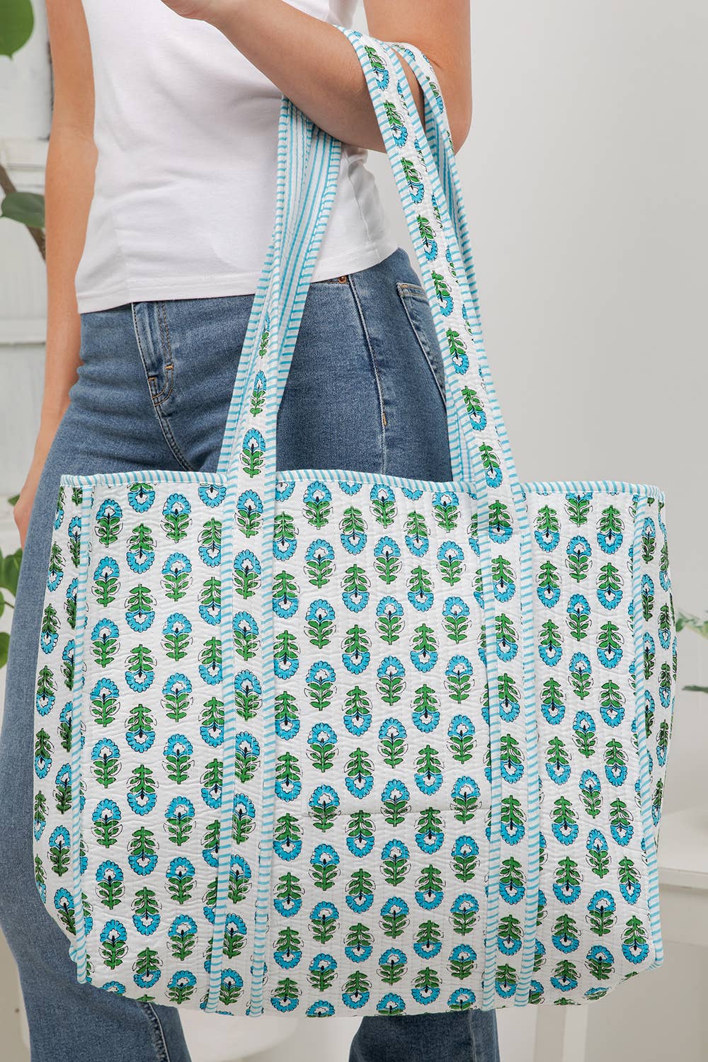 Floral Quilted Cotton Tote Bag