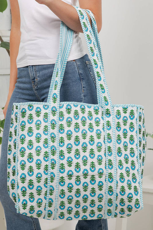 Floral Quilted Cotton Tote Bag