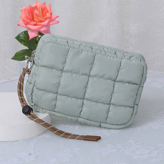 Nylon Quilted Puffer Clutch/Pouch: Sage