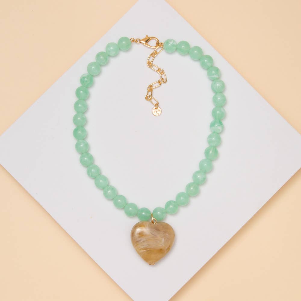 Heart Stone Beaded Necklace: Beige