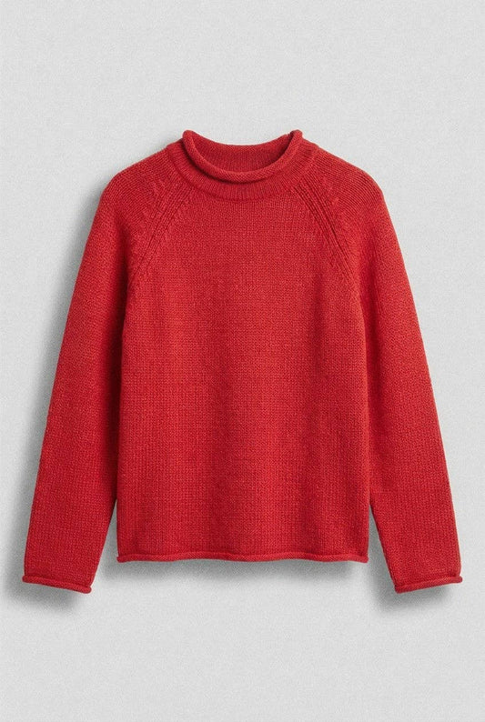 Solid Mock Neck Cotton Knit Sweater: Red