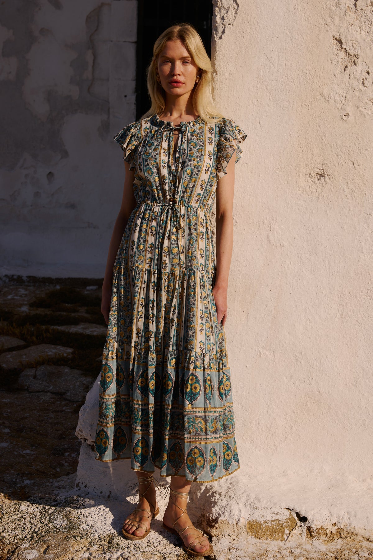 Cinched Flirty Midi in Taj Blue