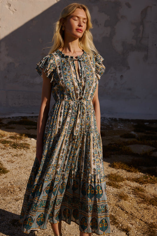 Cinched Flirty Midi in Taj Blue