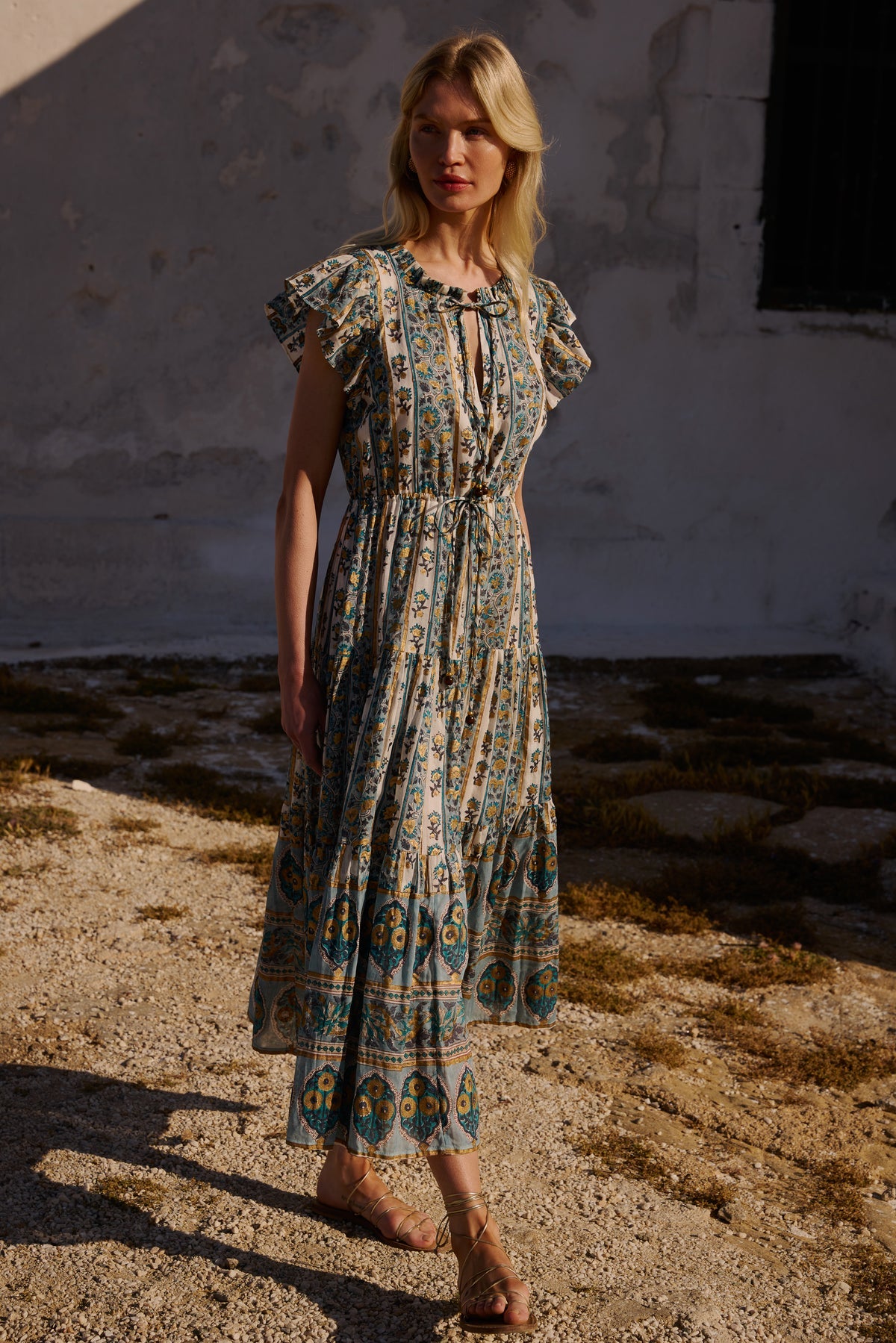 Cinched Flirty Midi in Taj Blue