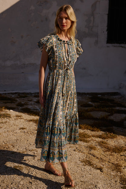 Cinched Flirty Midi in Taj Blue