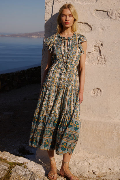 Cinched Flirty Midi in Taj Blue