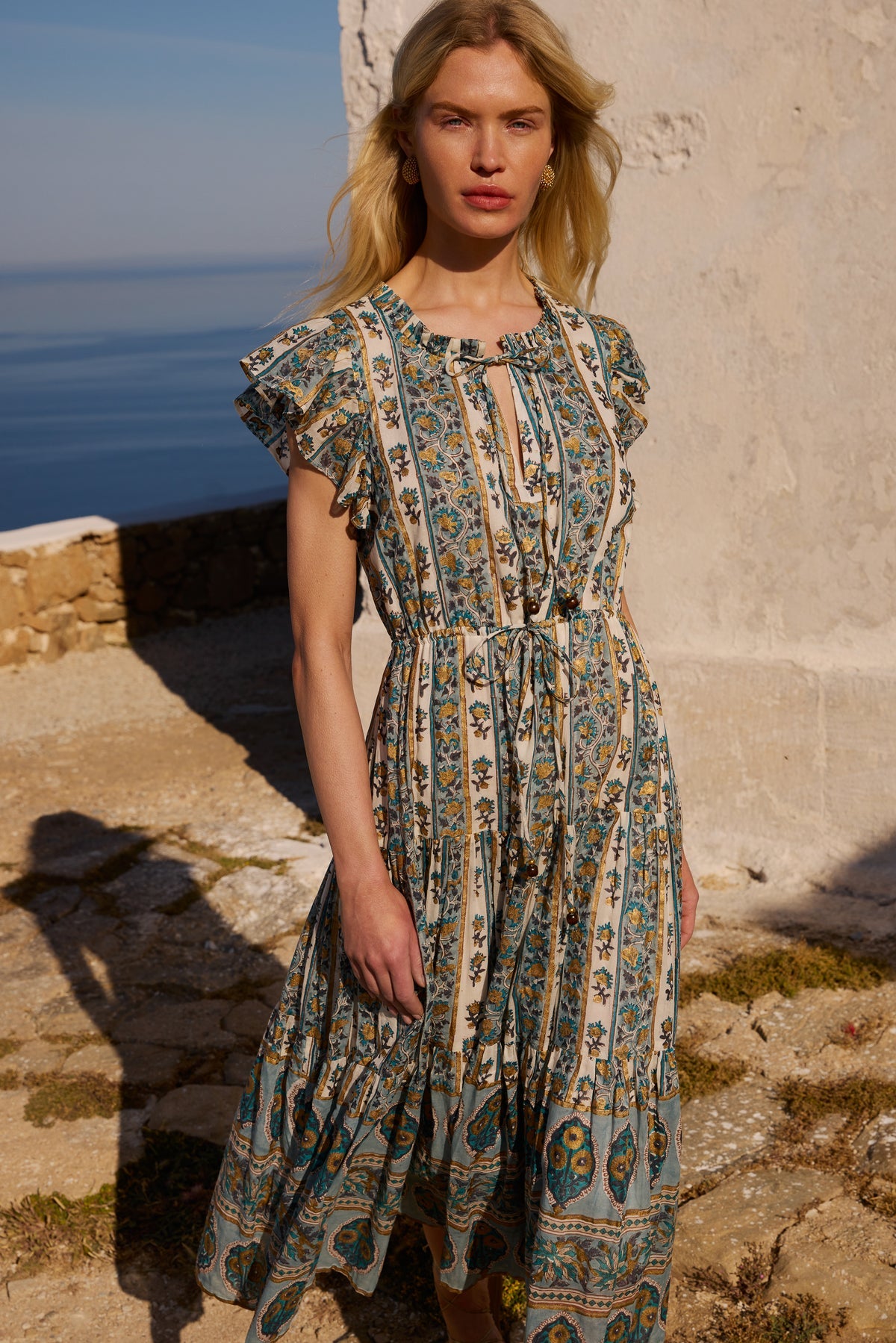 Cinched Flirty Midi in Taj Blue
