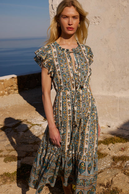 Cinched Flirty Midi in Taj Blue