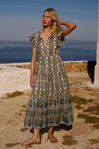 Cinched Flirty Midi in Taj Blue