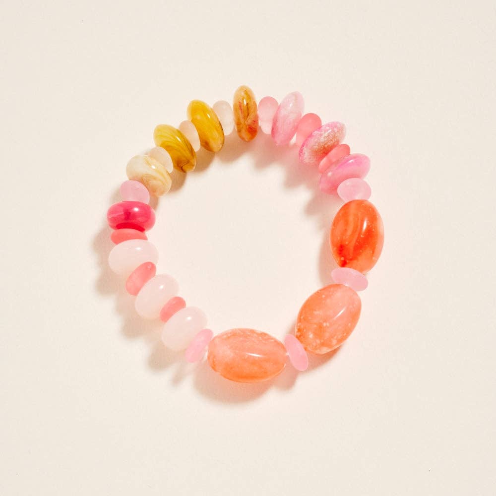 7.25 In Marbled Ombre Resin Bead Seaglass Bracelet: Pink / ONE