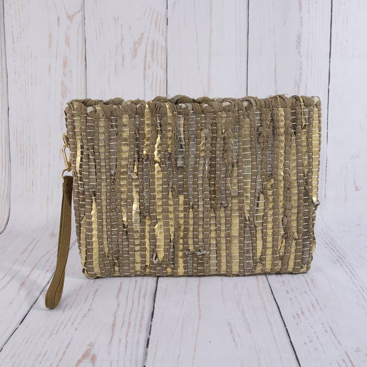 Woven Metallic Stripe Wristlet Clutch Bag: BR