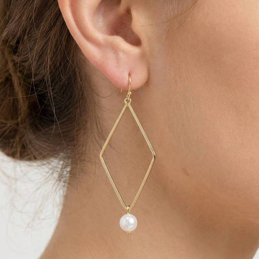 Pearl Bead Diamond Dangle Earrings: GP