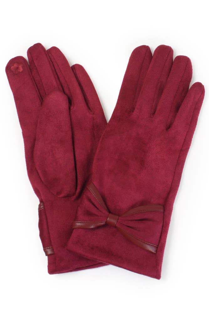 Ribbon Trim Winter Gloves: Burgundy