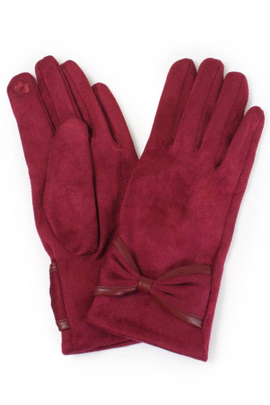 Ribbon Trim Winter Gloves: Burgundy