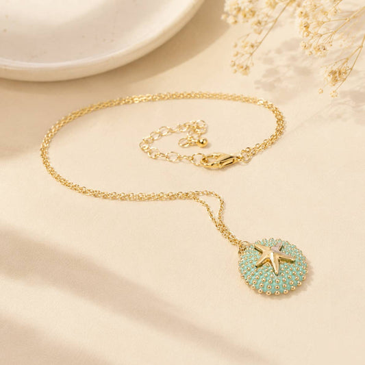 Atelier Starfish Circle Charm Color Epoxy Pendant Necklace: Turquoise