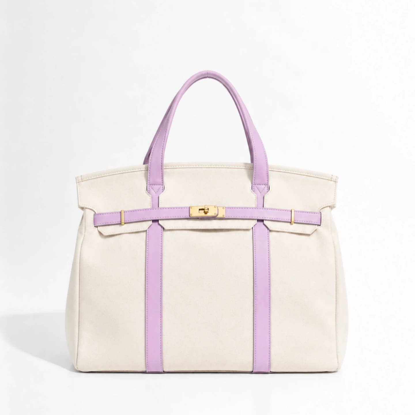 Pastel Trim Canvas Tote Bag Purple