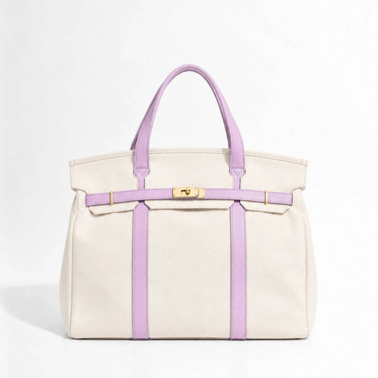 Pastel Trim Canvas Tote Bag Purple