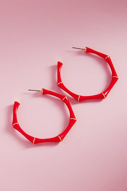 Bamboo Color Enamel Titanium Post Pin Hoop Earrings: RED / ONE
