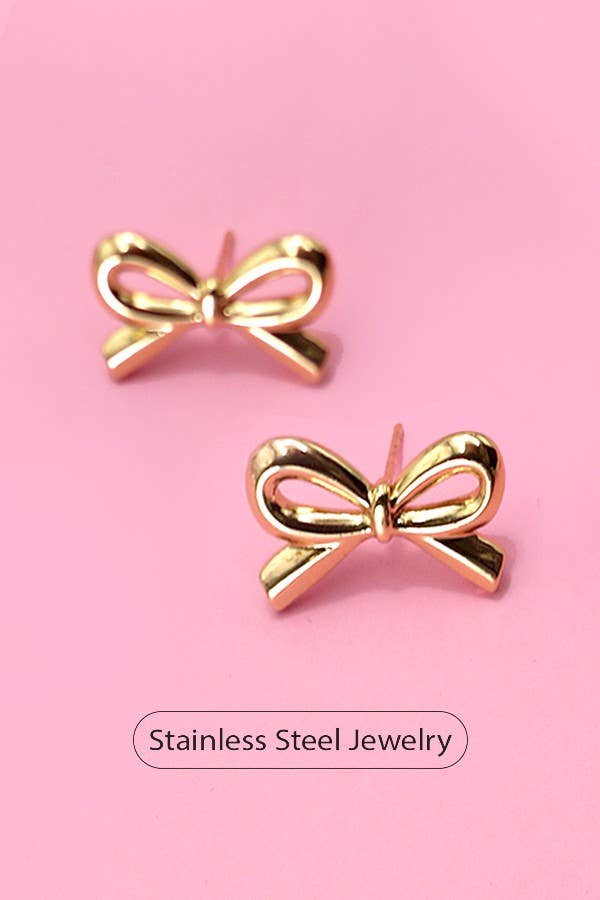 18k Stainless Steel Tarnish Free Bow Stud Earrings | Gold