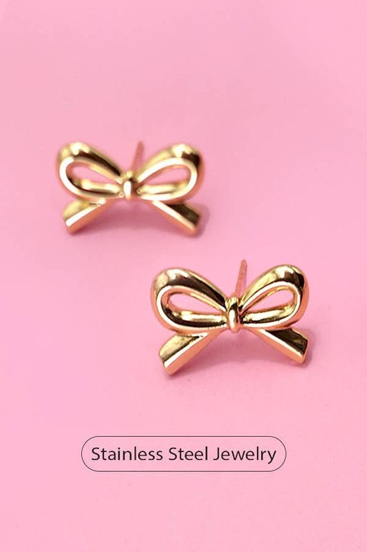 18k Stainless Steel Tarnish Free Bow Stud Earrings | Gold