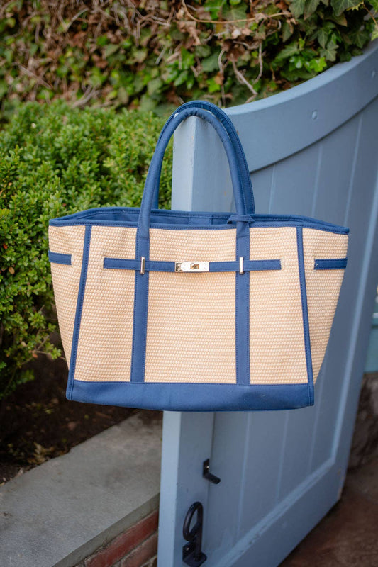 Spencer- Raffia Tote Bag- WS: Navy