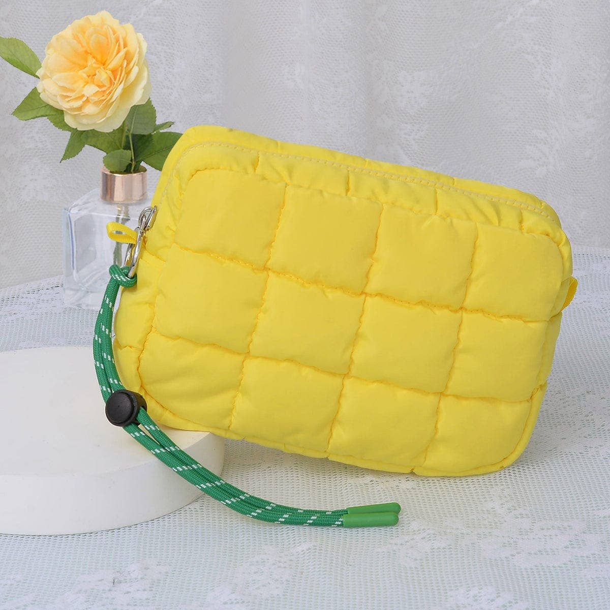Nylon Quilted Puffer Clutch/Pouch: Pastel Yellow